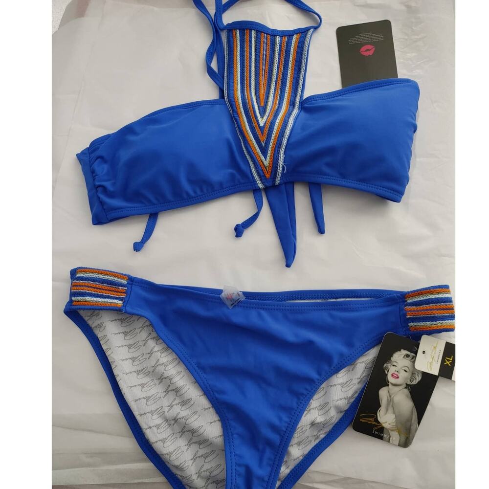 Marilyn Monroe 2 Pc Bikini Swimsuit Blue Orange XL NWT